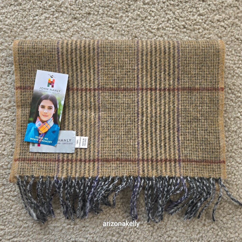 NWT John Hanly Lambswool Tan Plaid Scarf - Picture 10 of 10